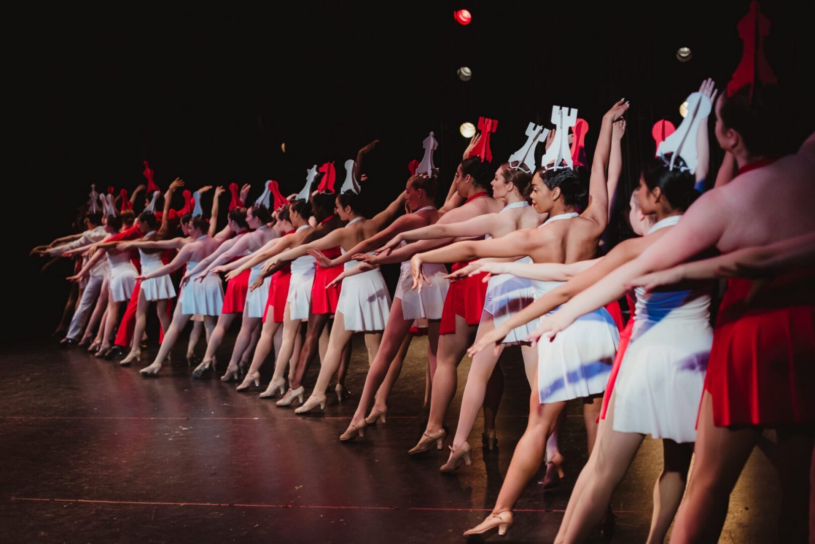 Ballet dancers lined up on stage.